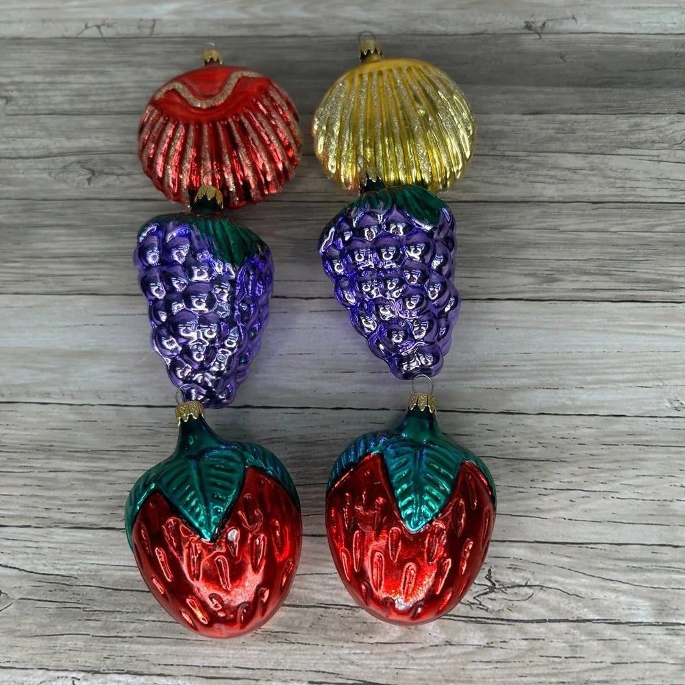 Kurt Adler Glass Fruit Ornaments Columbia Grapes Strawberry Christmas Holiday